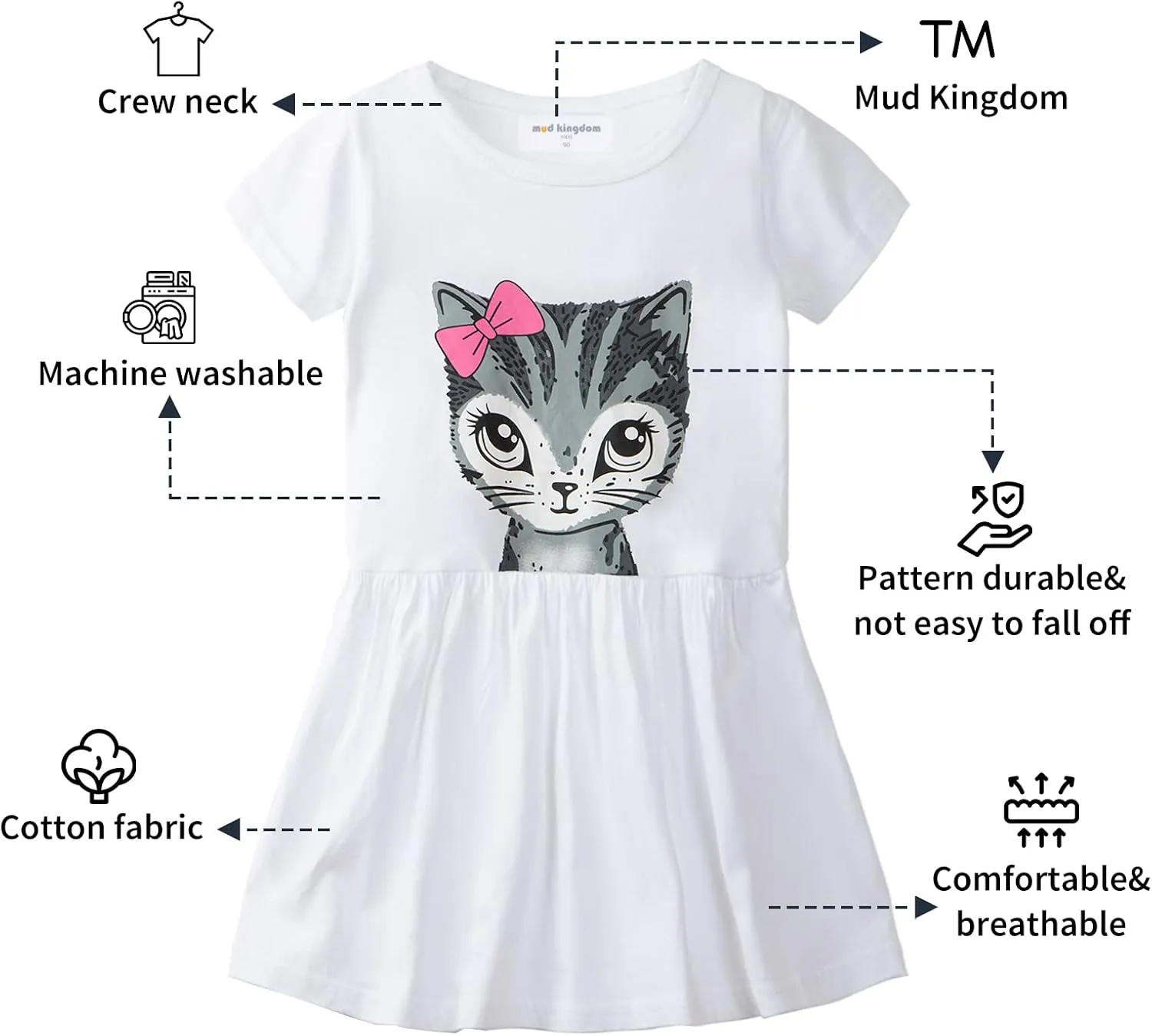 Mud Kingdom Little Girls Dresses Cotton Summer Holiday Cute Cat Dress Short Sleeve