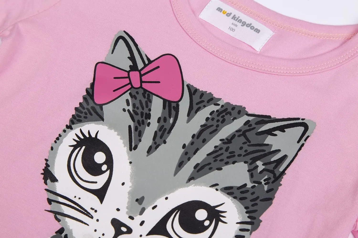 Mud Kingdom Little Girls Dresses Cotton Summer Holiday Cute Cat Dress Short Sleeve