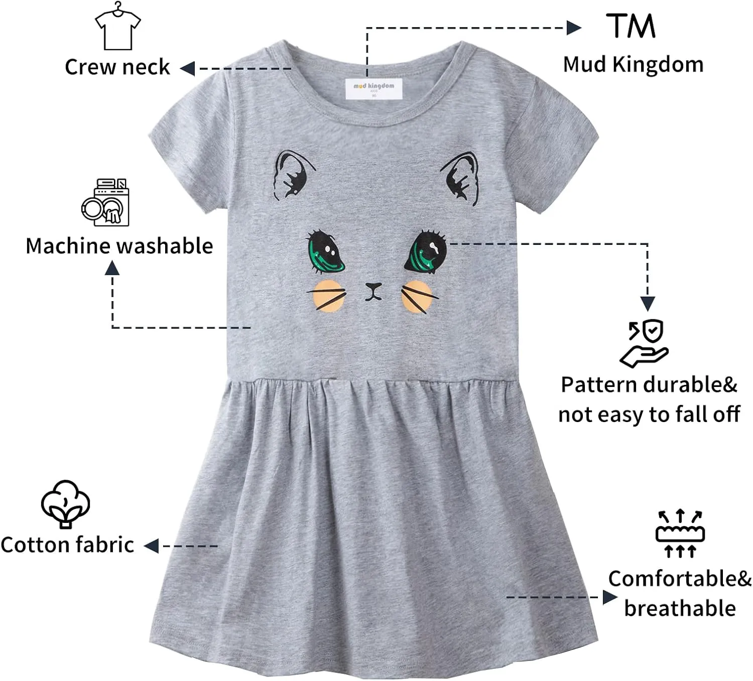 Mud Kingdom Little Girls Dresses Cotton Summer Holiday Cute Cat Dress Short Sleeve