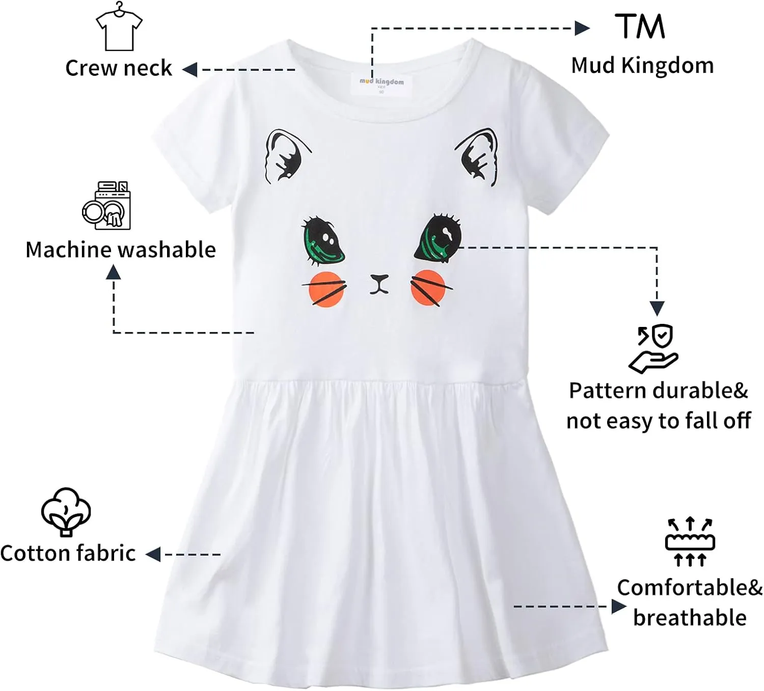 Mud Kingdom Little Girls Dresses Cotton Summer Holiday Cute Cat Dress Short Sleeve