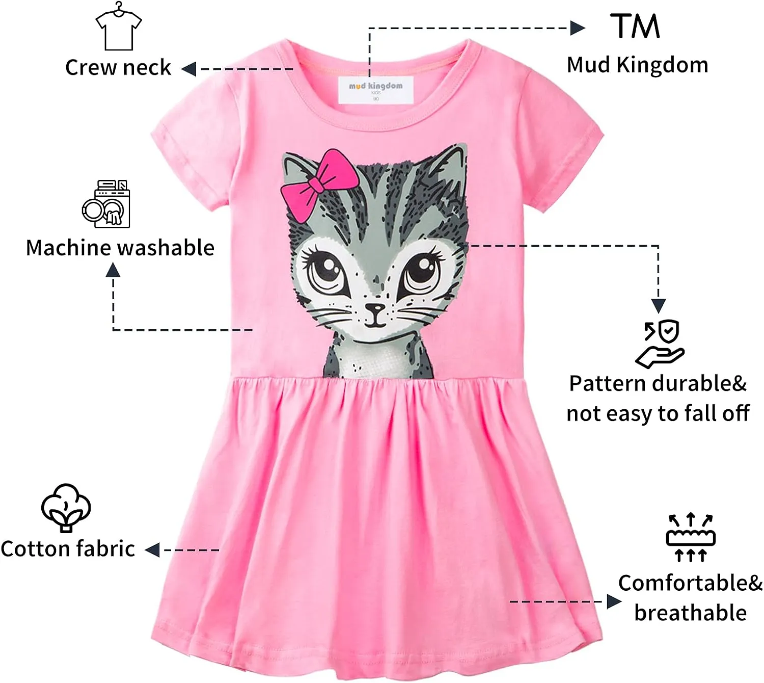 Mud Kingdom Little Girls Dresses Cotton Summer Holiday Cute Cat Dress Short Sleeve