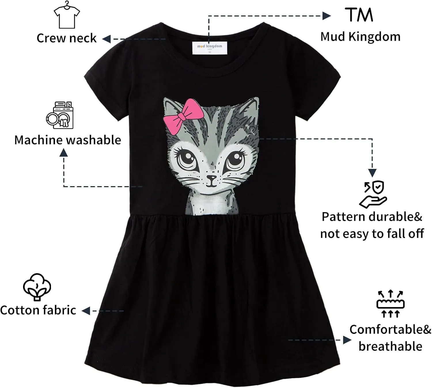 Mud Kingdom Little Girls Dresses Cotton Summer Holiday Cute Cat Dress Short Sleeve