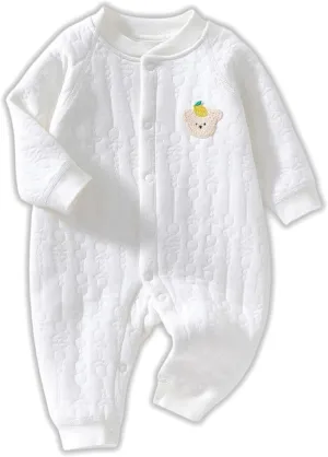 Newborn Knit Bodysuit, Baby Long Sleeve Button Solid Jumpsuit, Infant Boys and Girls Romper Clothes, Baby Home Outfit