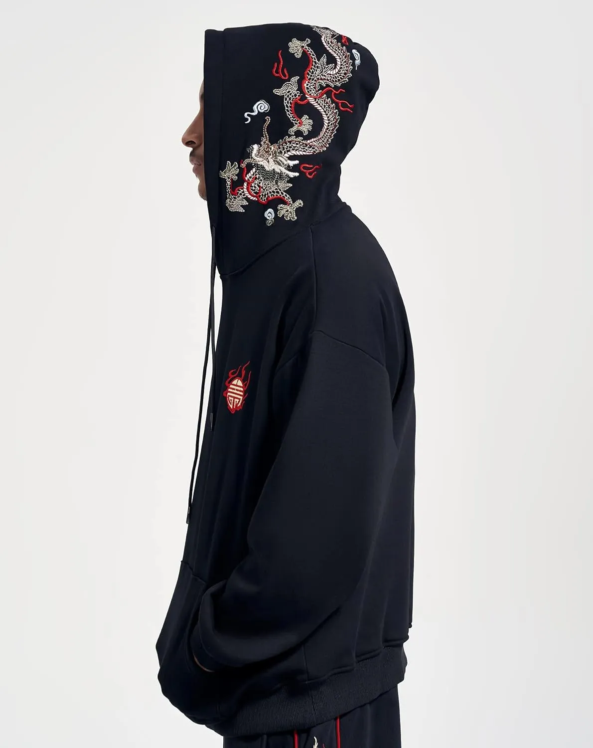 Niepce Inc Streetwear Men's Dragon Embroidered Heavyweight Graphic Hoodies