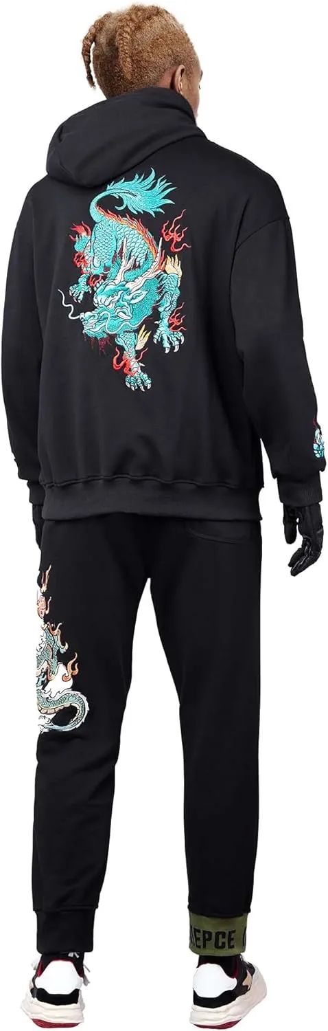 Niepce Inc Streetwear Men's Dragon Embroidered Heavyweight Graphic Hoodies