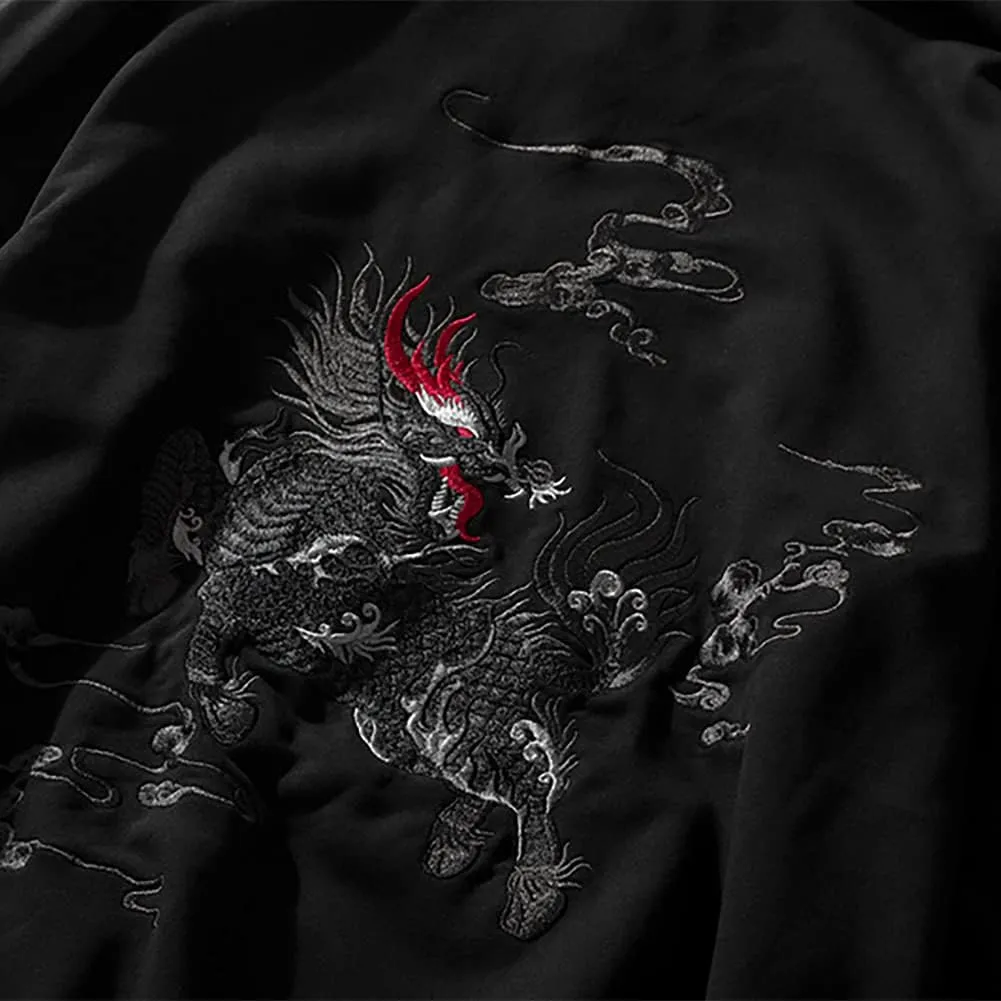 Niepce Inc Streetwear Men's Dragon Embroidered Heavyweight Graphic Hoodies