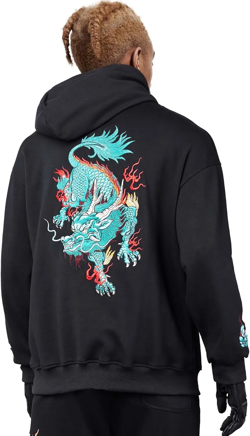 Niepce Inc Streetwear Men's Dragon Embroidered Heavyweight Graphic Hoodies