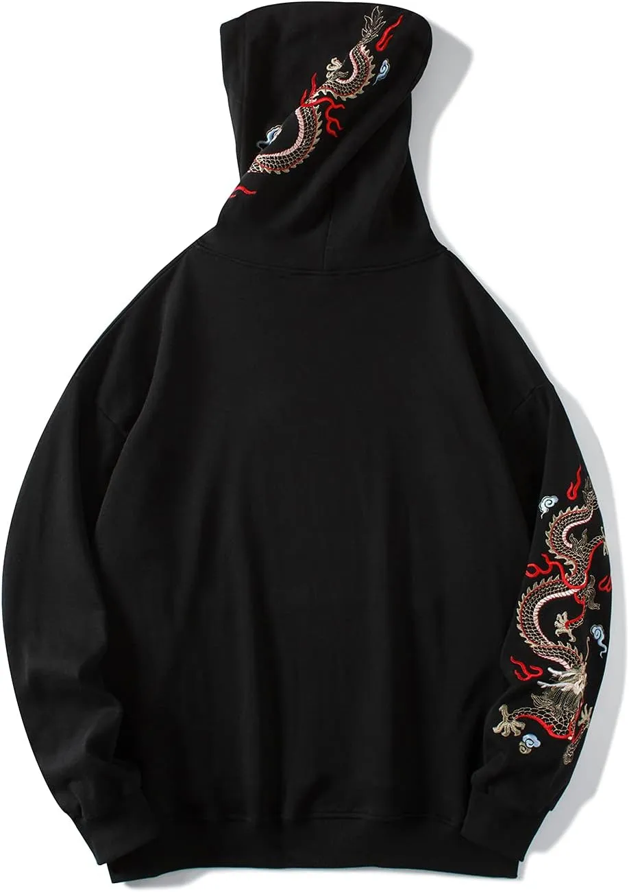 Niepce Inc Streetwear Men's Dragon Embroidered Heavyweight Graphic Hoodies