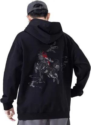 Niepce Inc Streetwear Men's Dragon Embroidered Heavyweight Graphic Hoodies