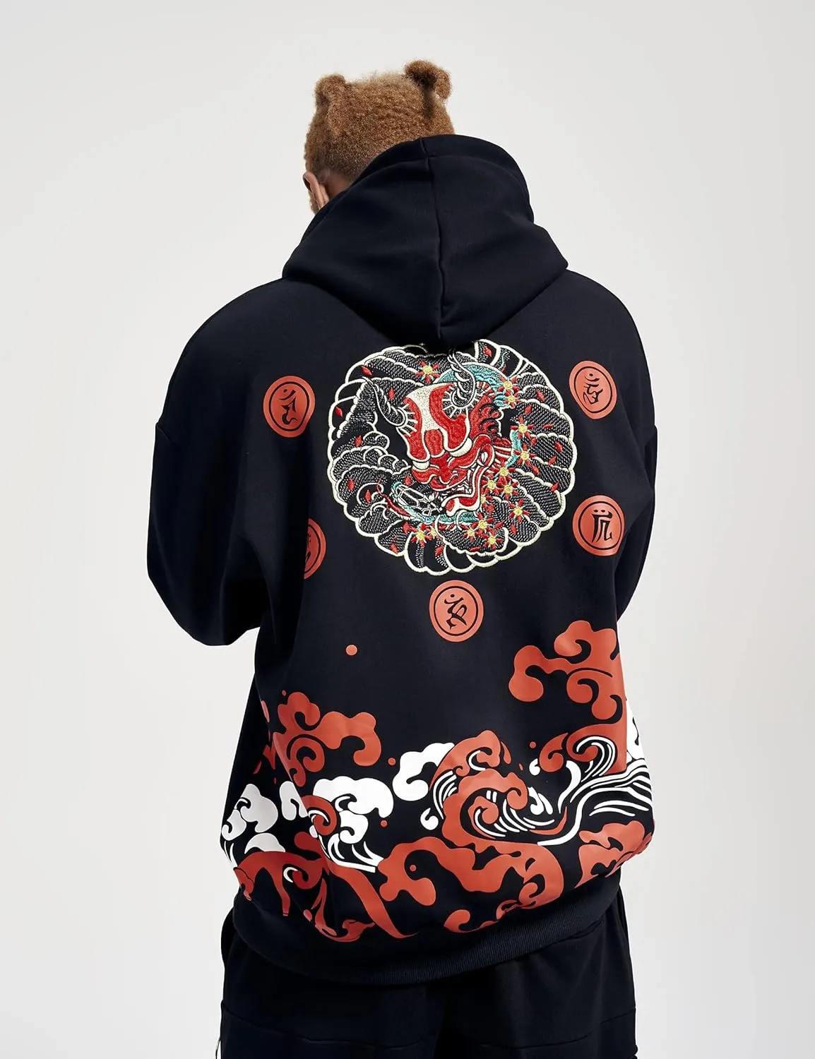 Niepce Inc Streetwear Men's Dragon Embroidered Heavyweight Graphic Hoodies