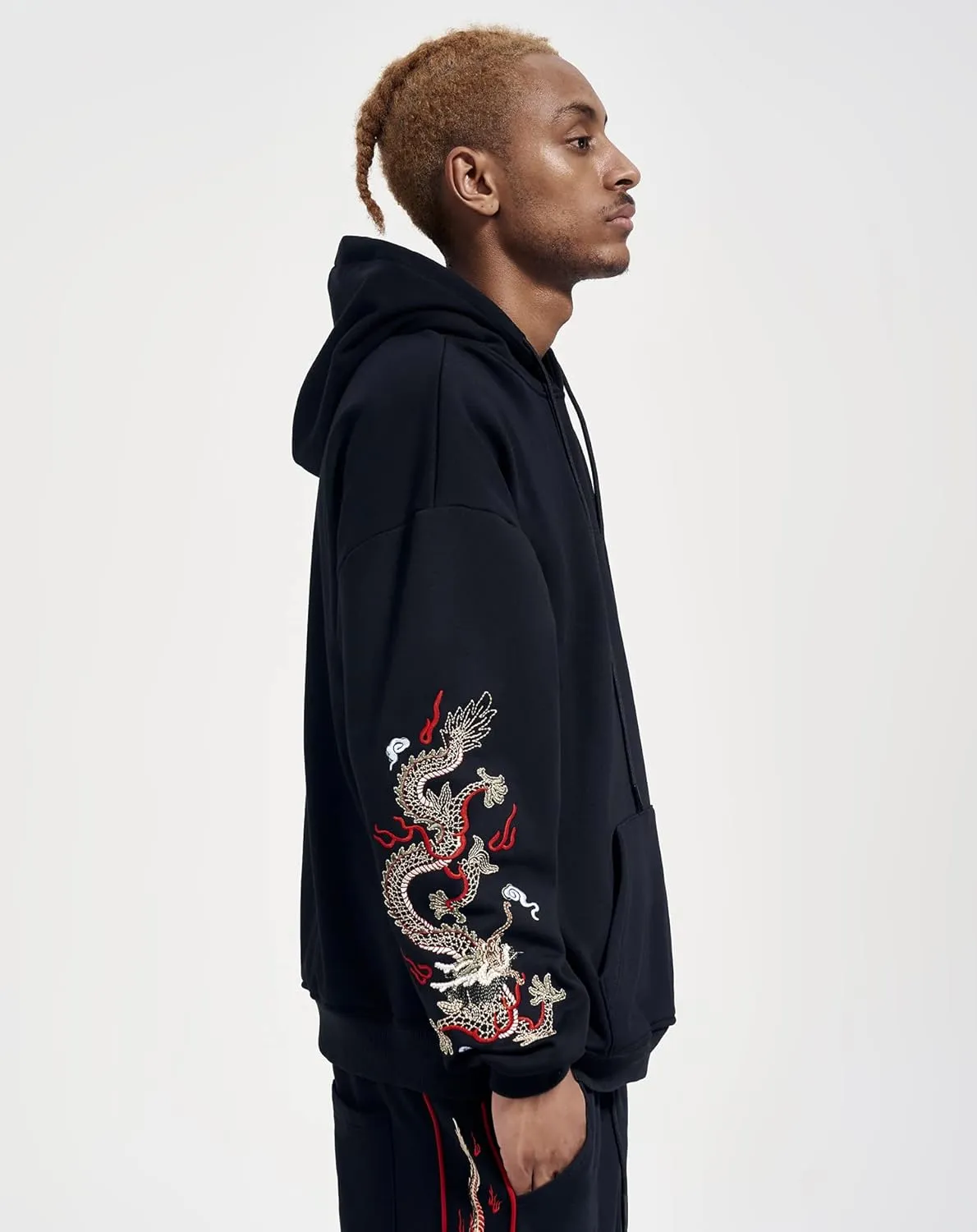 Niepce Inc Streetwear Men's Dragon Embroidered Heavyweight Graphic Hoodies