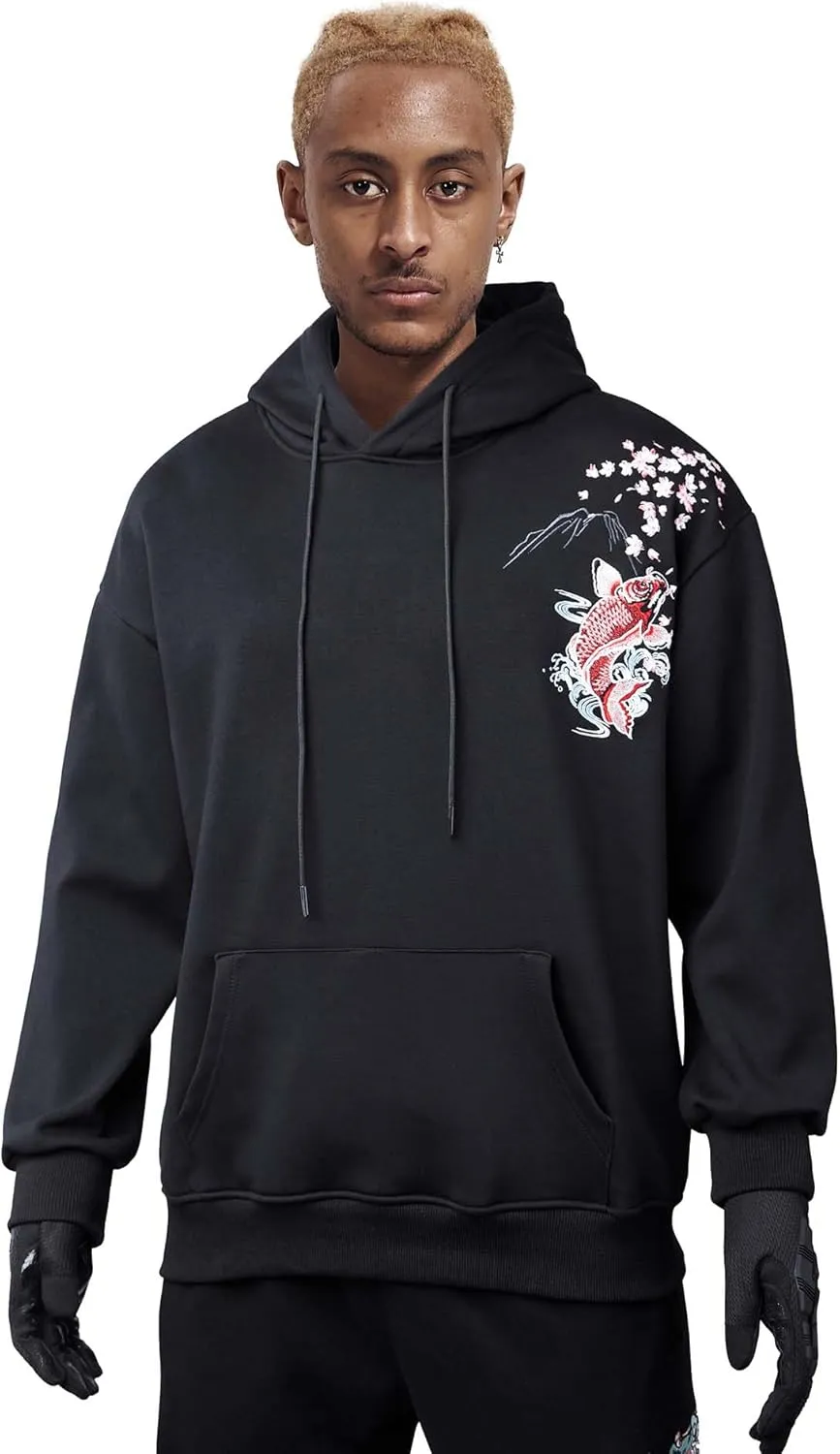 Niepce Inc Streetwear Men's Dragon Embroidered Heavyweight Graphic Hoodies
