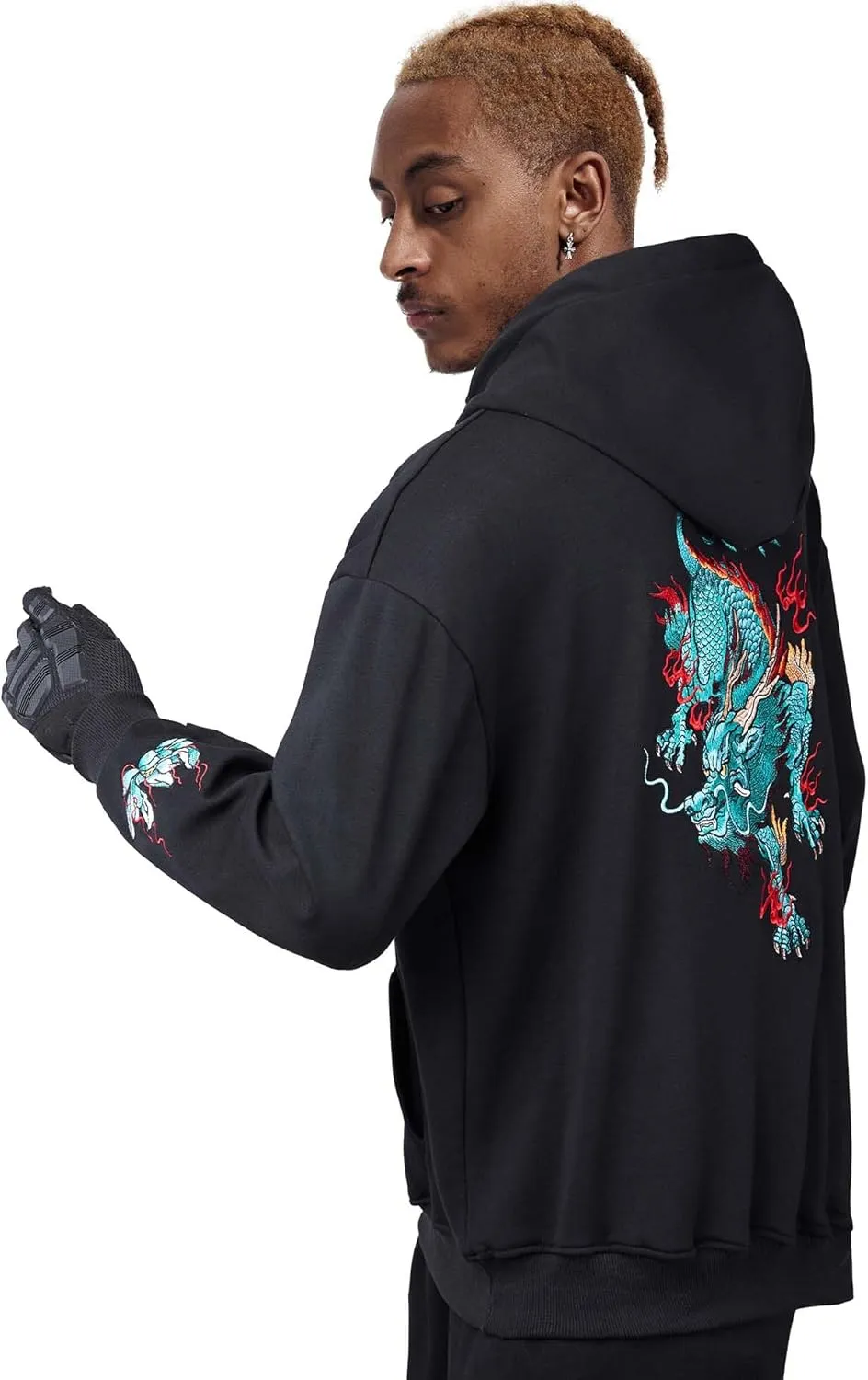 Niepce Inc Streetwear Men's Dragon Embroidered Heavyweight Graphic Hoodies