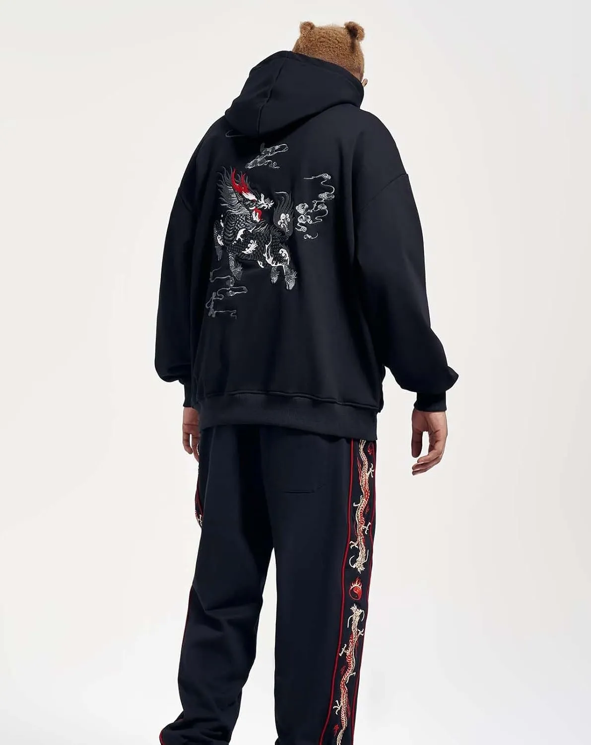 Niepce Inc Streetwear Men's Dragon Embroidered Heavyweight Graphic Hoodies