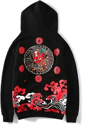 Niepce Inc Streetwear Men's Dragon Embroidered Heavyweight Graphic Hoodies
