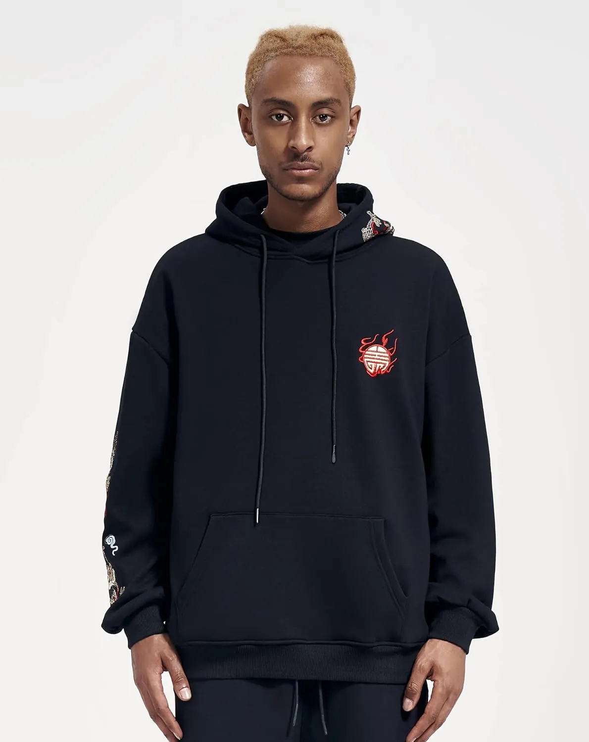 Niepce Inc Streetwear Men's Dragon Embroidered Heavyweight Graphic Hoodies
