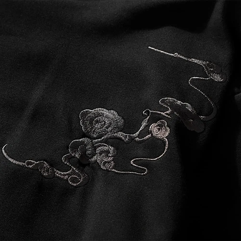 Niepce Inc Streetwear Men's Dragon Embroidered Heavyweight Graphic Hoodies