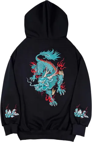 Niepce Inc Streetwear Men's Dragon Embroidered Heavyweight Graphic Hoodies