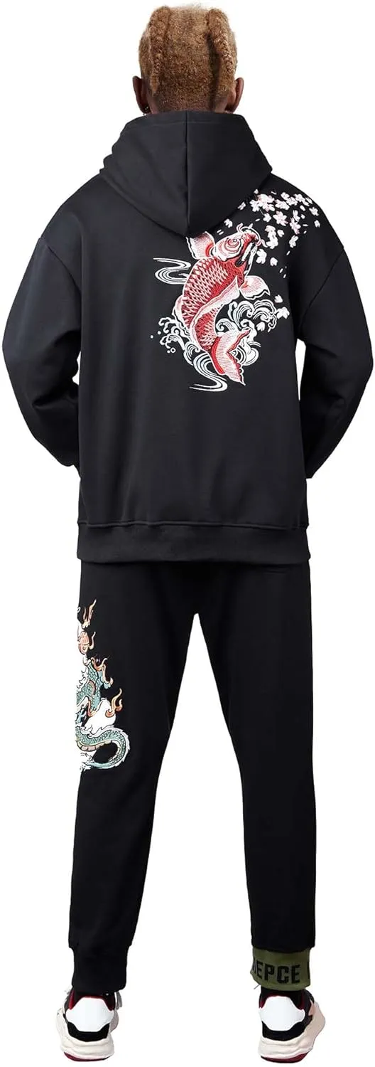 Niepce Inc Streetwear Men's Dragon Embroidered Heavyweight Graphic Hoodies