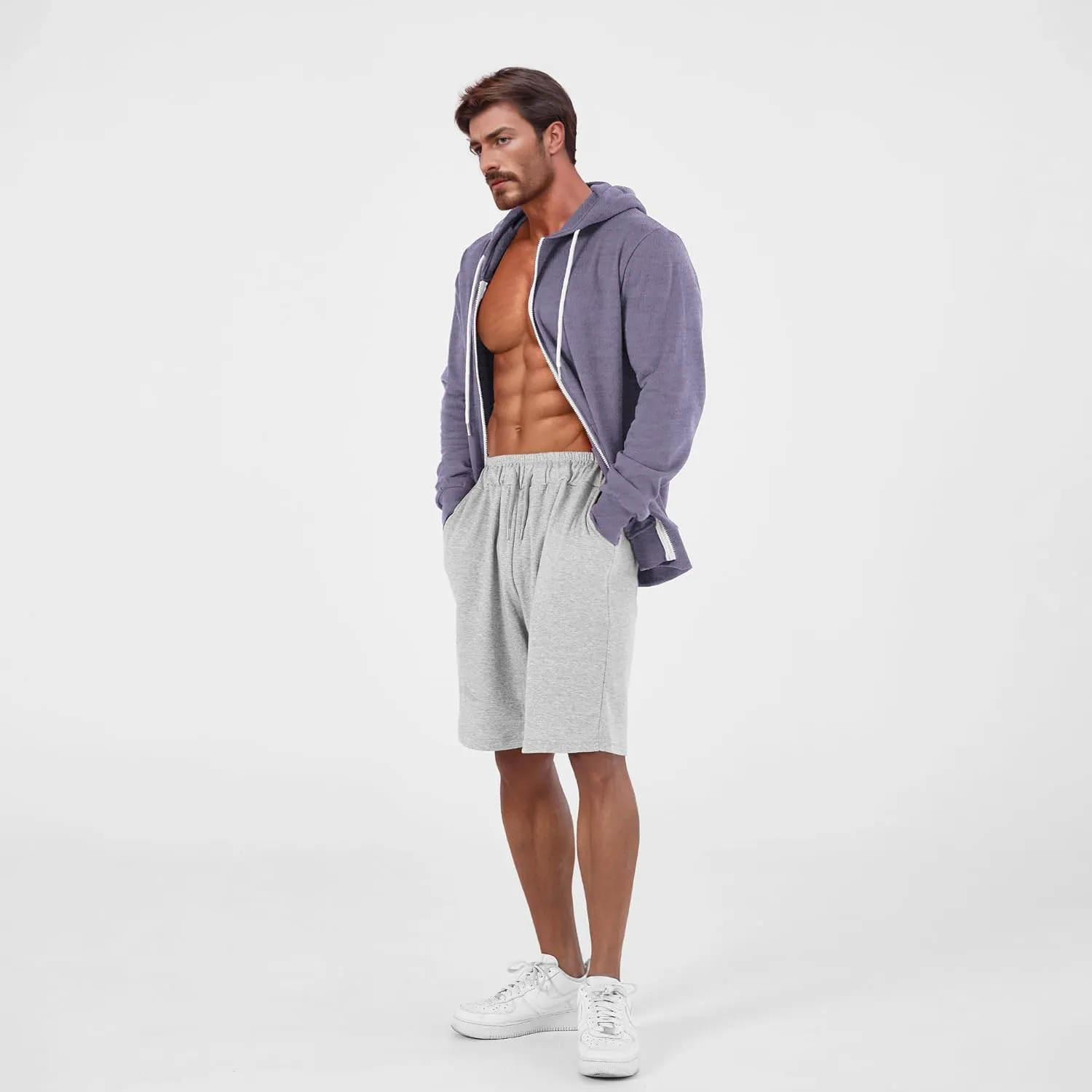 Ohoo Men's Zip Up Hoodie Lightweight Sweatshirt Full Zip Hooded Jacket