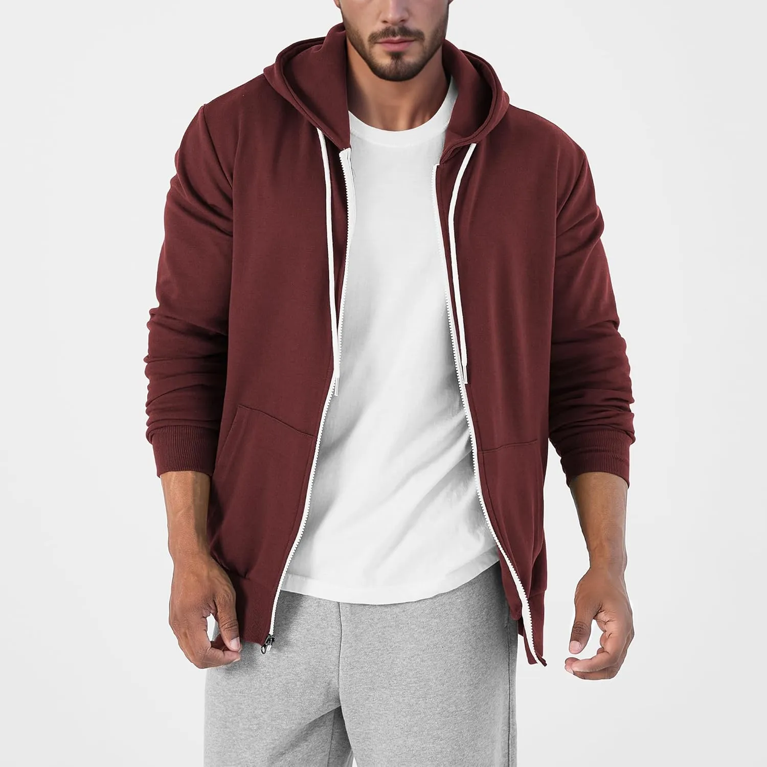 Ohoo Men's Zip Up Hoodie Lightweight Sweatshirt Full Zip Hooded Jacket