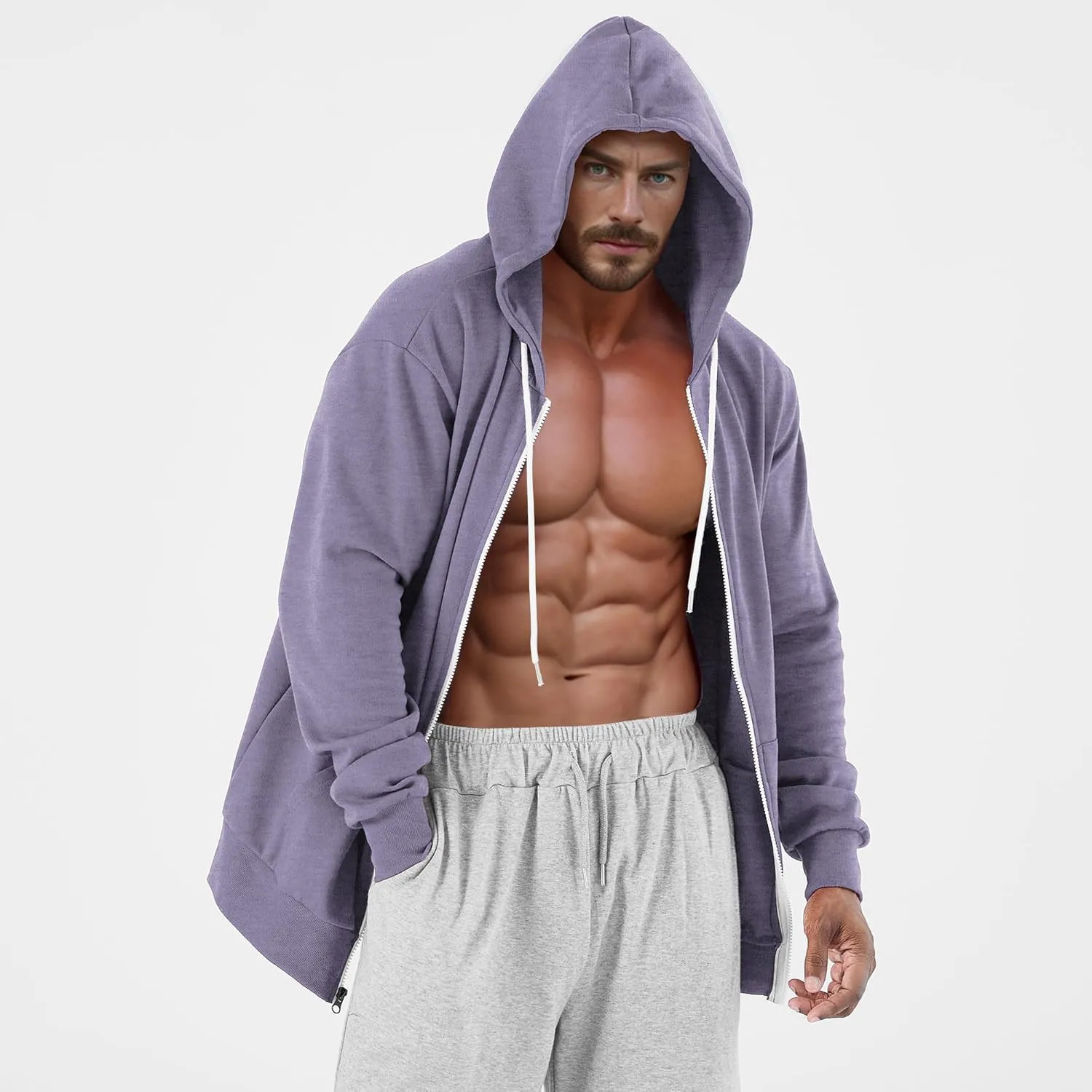 Ohoo Men's Zip Up Hoodie Lightweight Sweatshirt Full Zip Hooded Jacket