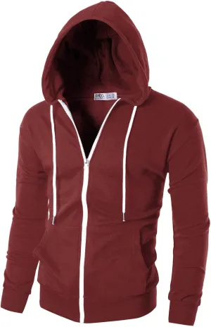 Ohoo Men's Zip Up Hoodie Lightweight Sweatshirt Full Zip Hooded Jacket