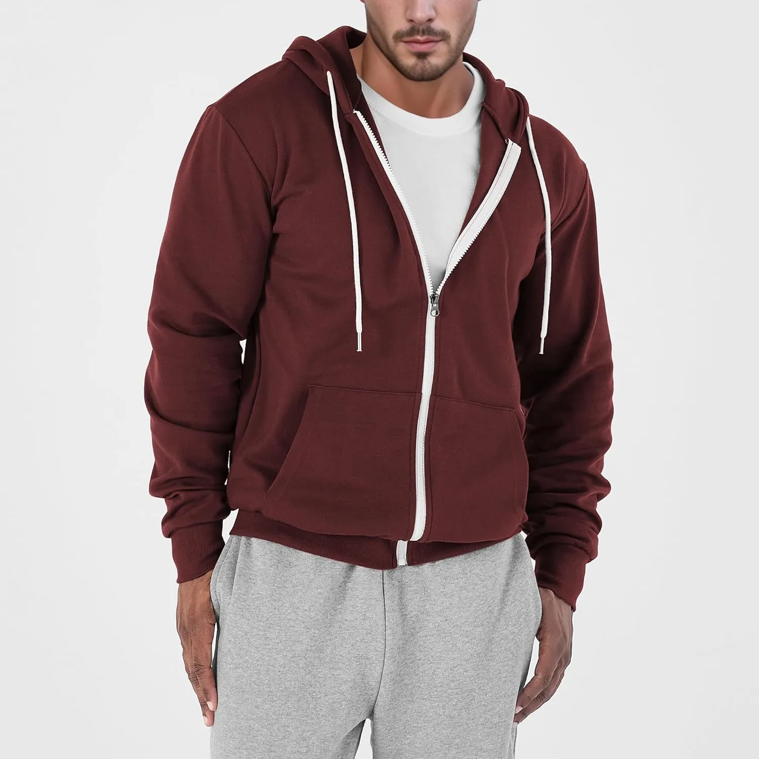 Ohoo Men's Zip Up Hoodie Lightweight Sweatshirt Full Zip Hooded Jacket