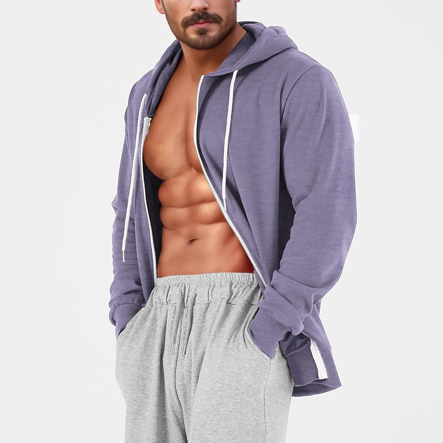 Ohoo Men's Zip Up Hoodie Lightweight Sweatshirt Full Zip Hooded Jacket