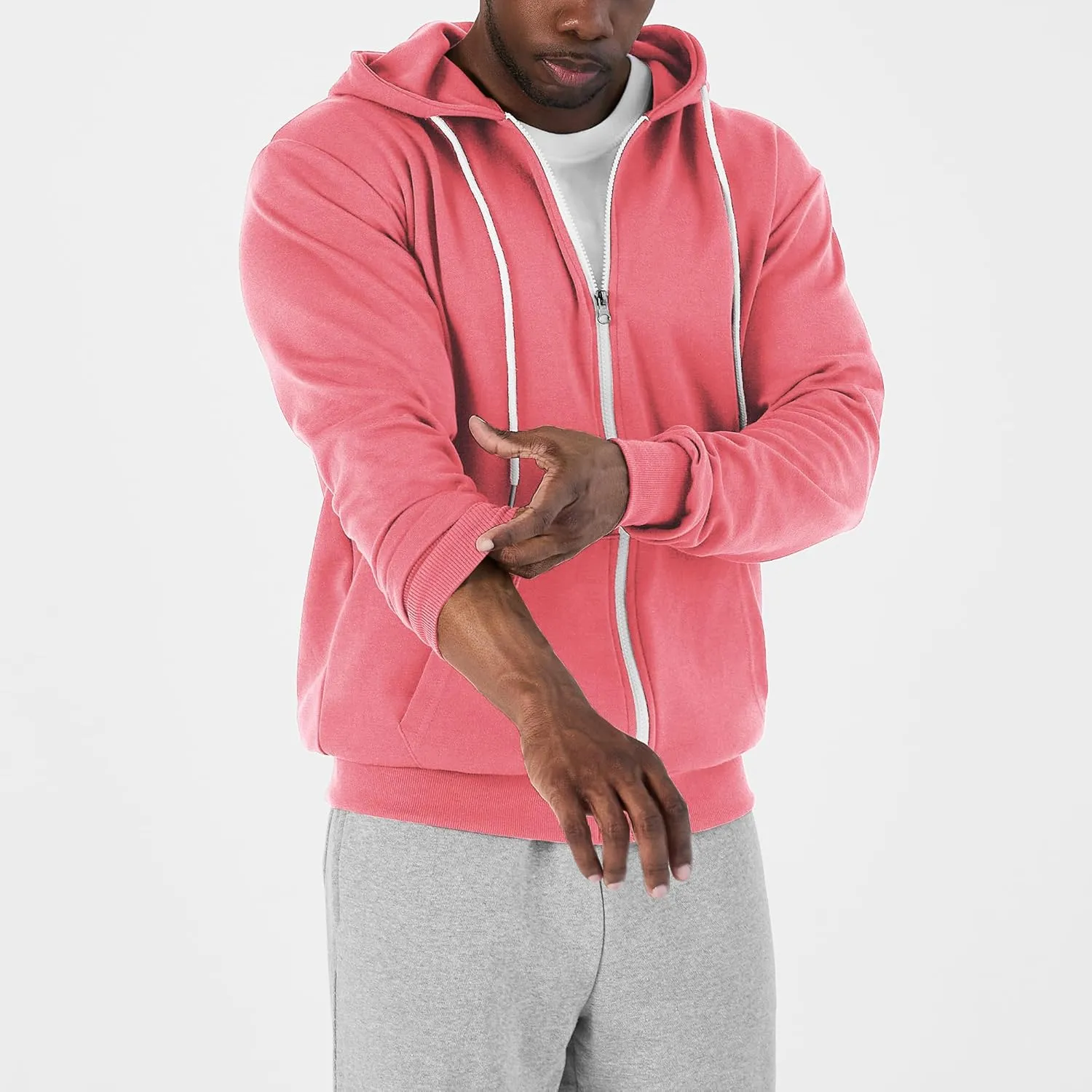 Ohoo Men's Zip Up Hoodie Lightweight Sweatshirt Full Zip Hooded Jacket