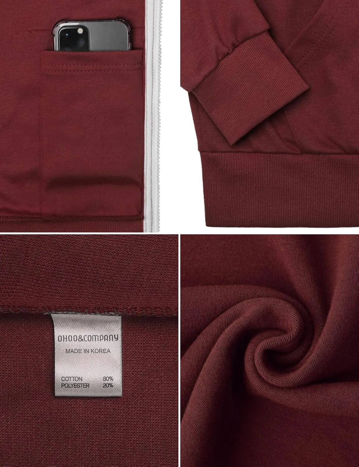 Ohoo Men's Zip Up Hoodie Lightweight Sweatshirt Full Zip Hooded Jacket