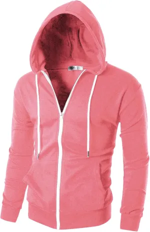 Ohoo Men's Zip Up Hoodie Lightweight Sweatshirt Full Zip Hooded Jacket