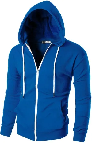 Ohoo Men's Zip Up Hoodie Lightweight Sweatshirt Full Zip Hooded Jacket