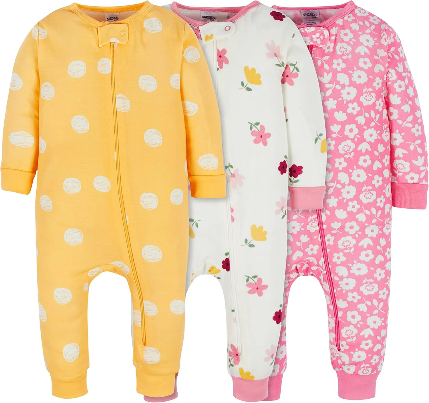 Onesies Brand Baby Girls' 3-Pack Snug Fit One-Piece Cotton Pajamas