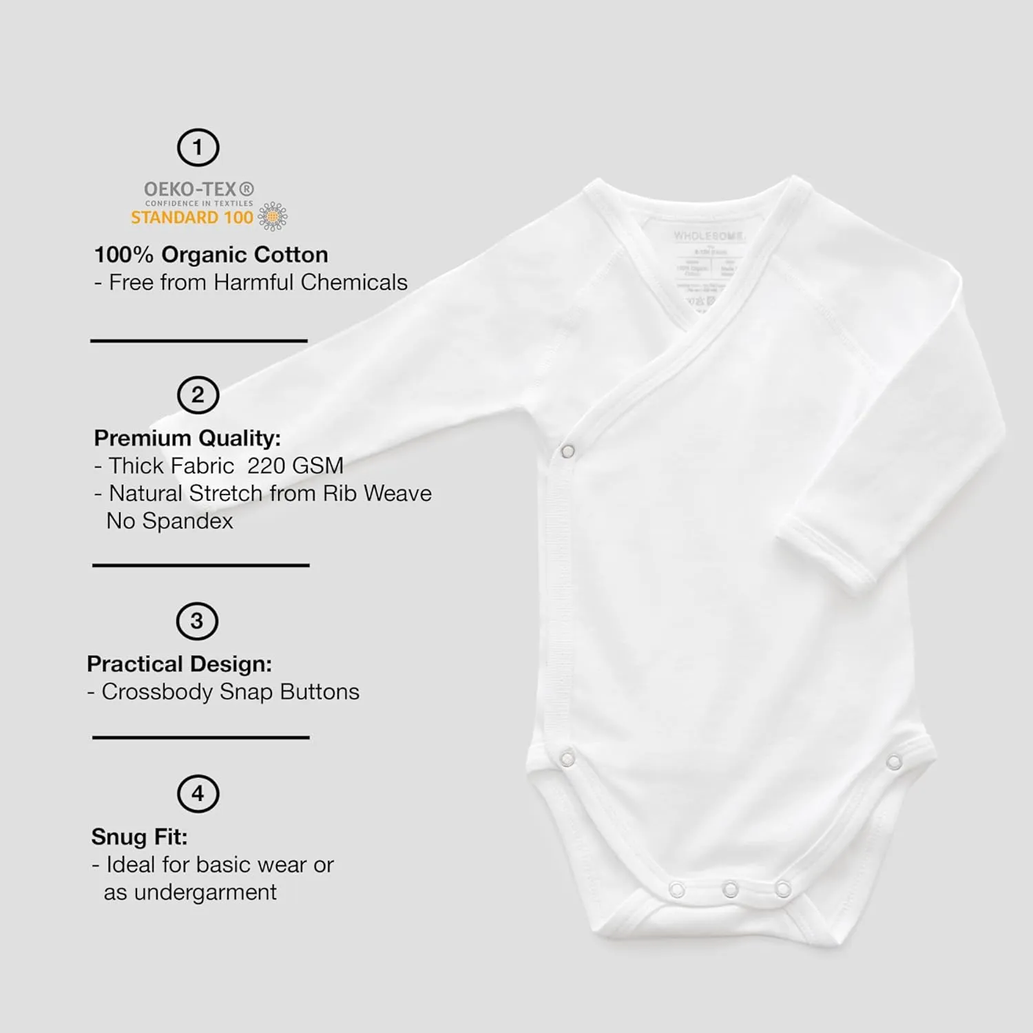 Organic Cotton Baby Girl Clothes & Baby Boy Clothes Kimono Onesie, Off-White Long Sleeve Bodysuit, Premium Fabric