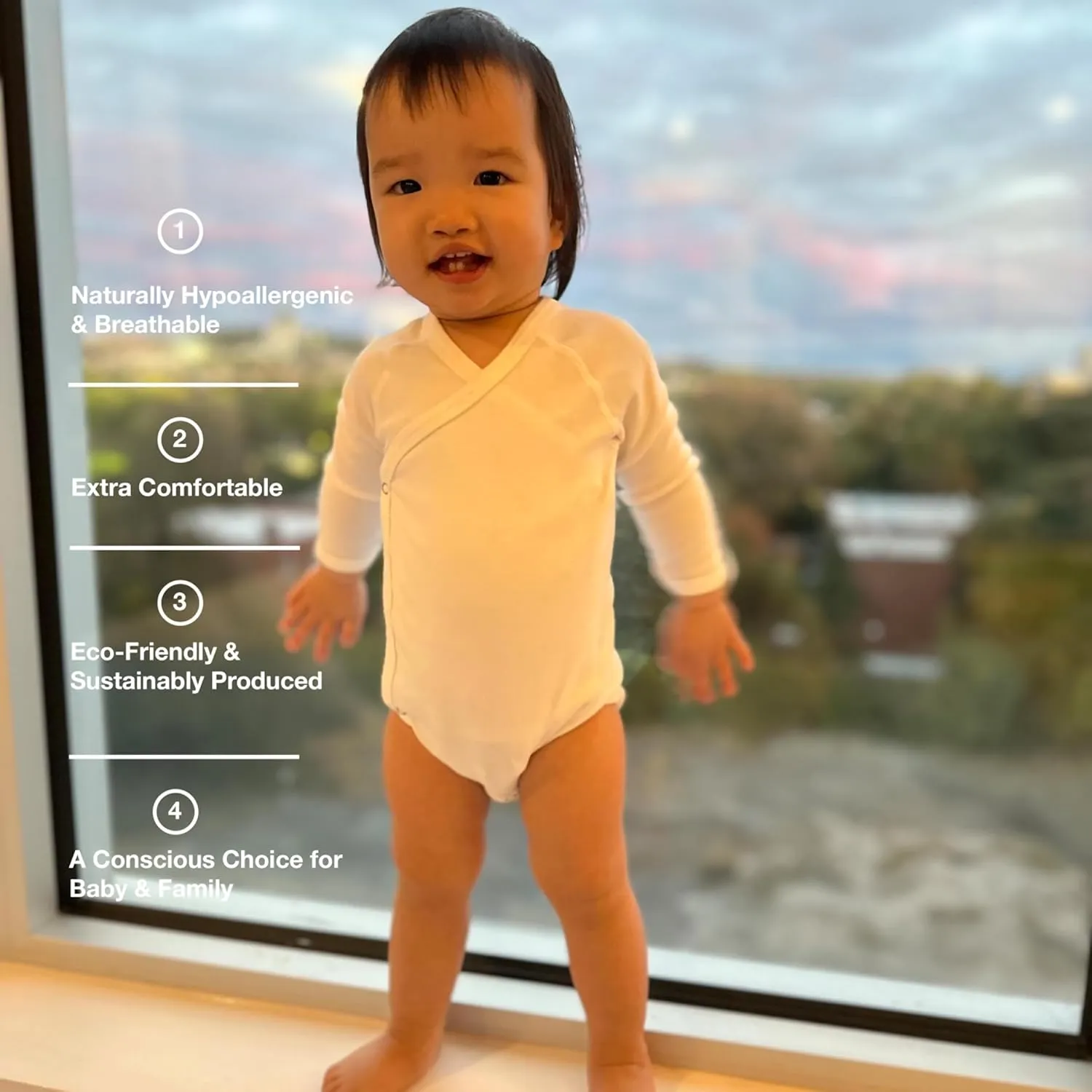 Organic Cotton Baby Girl Clothes & Baby Boy Clothes Kimono Onesie, Off-White Long Sleeve Bodysuit, Premium Fabric