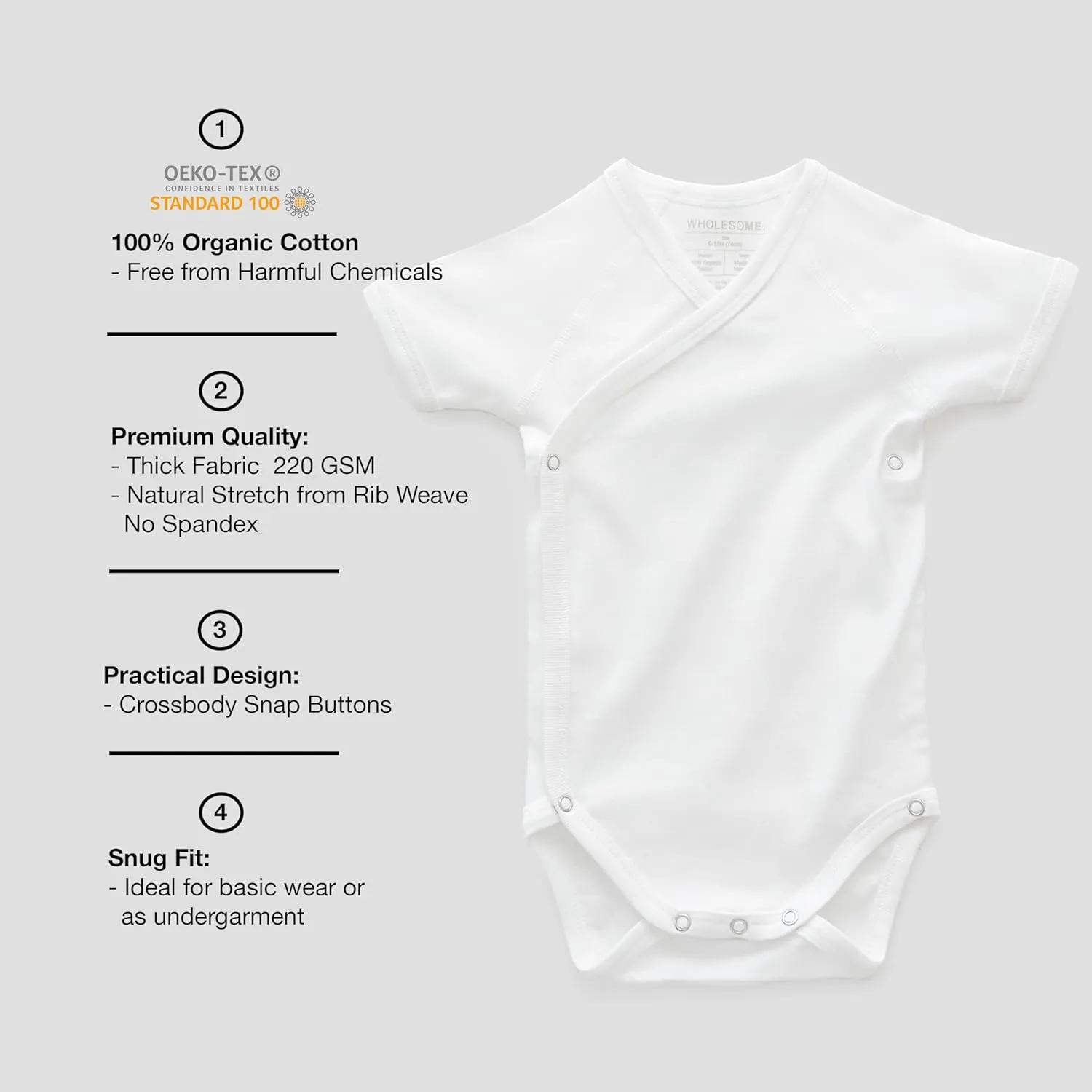 Organic Cotton Baby Girl Clothes & Baby Boy Clothes Kimono Onesie, Off-White Short Sleeve Bodysuit, Premium Fabric