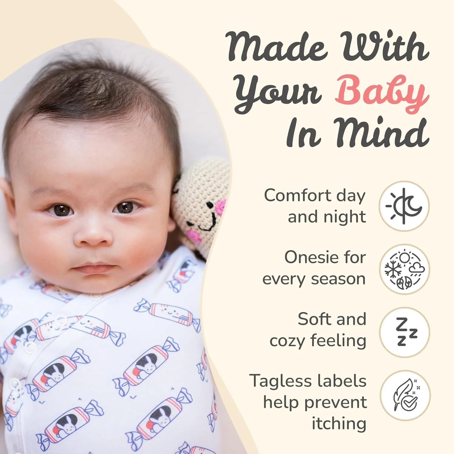 Organic Cotton Onesie Baby Bodysuit, Soft and Comfortable Baby Onesies Made from Organic Cotton and Spandex