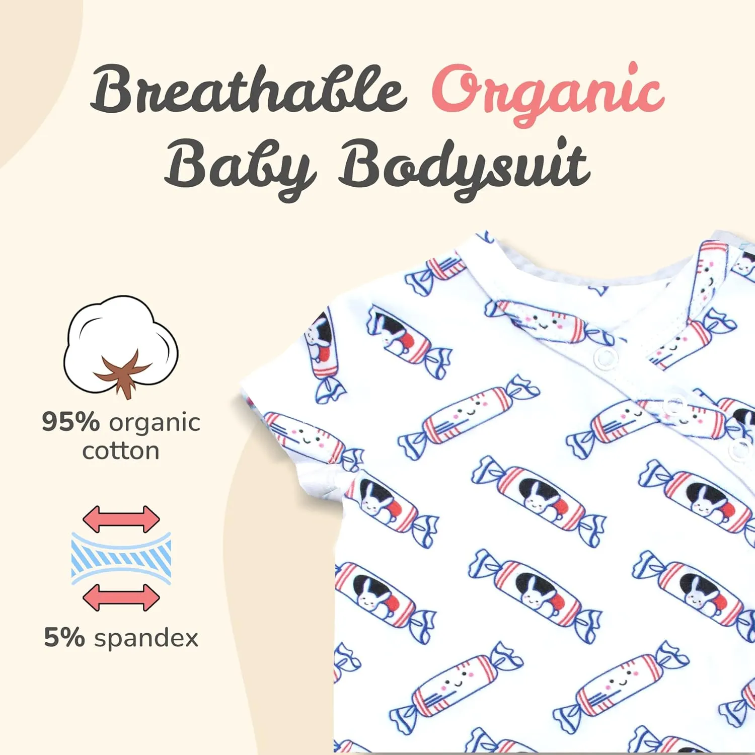 Organic Cotton Onesie Baby Bodysuit, Soft and Comfortable Baby Onesies Made from Organic Cotton and Spandex