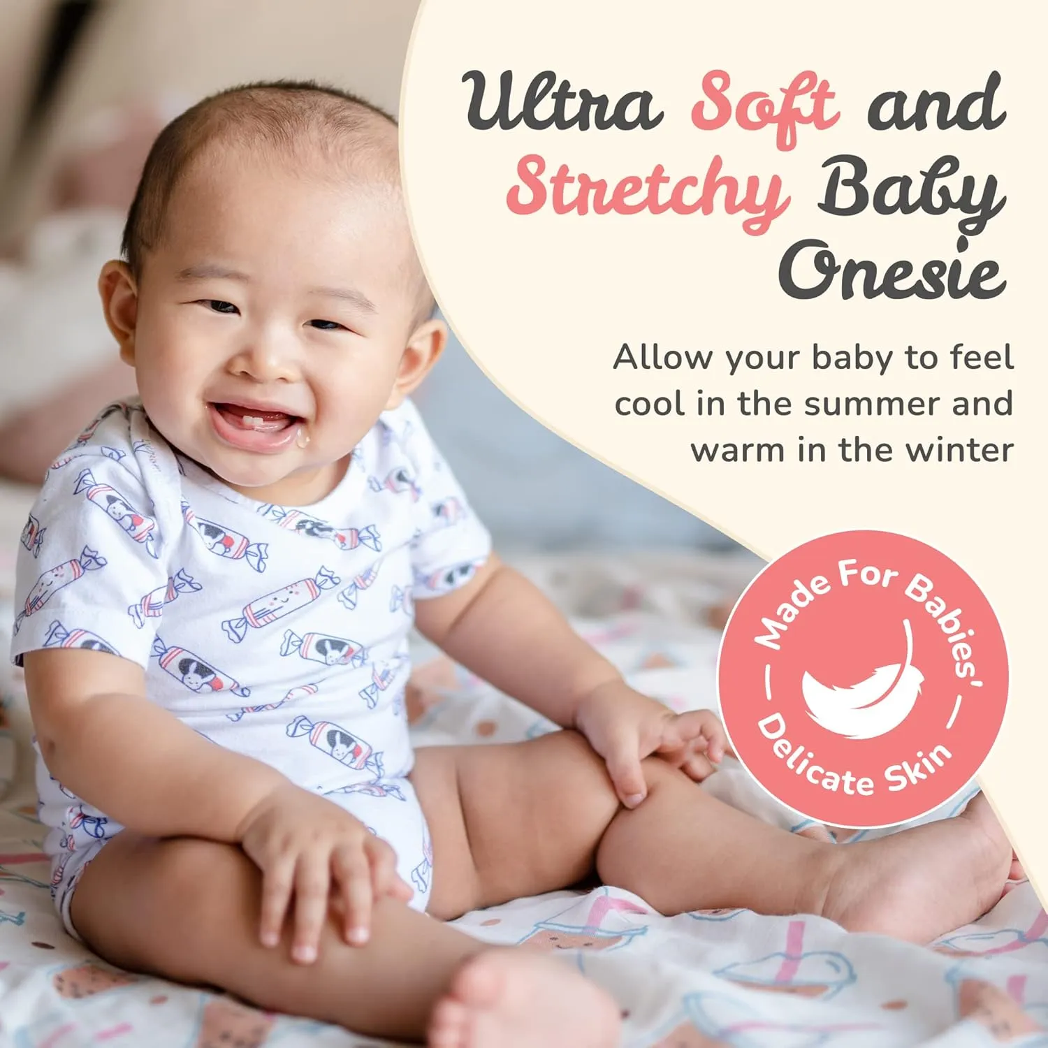 Organic Cotton Onesie Baby Bodysuit, Soft and Comfortable Baby Onesies Made from Organic Cotton and Spandex