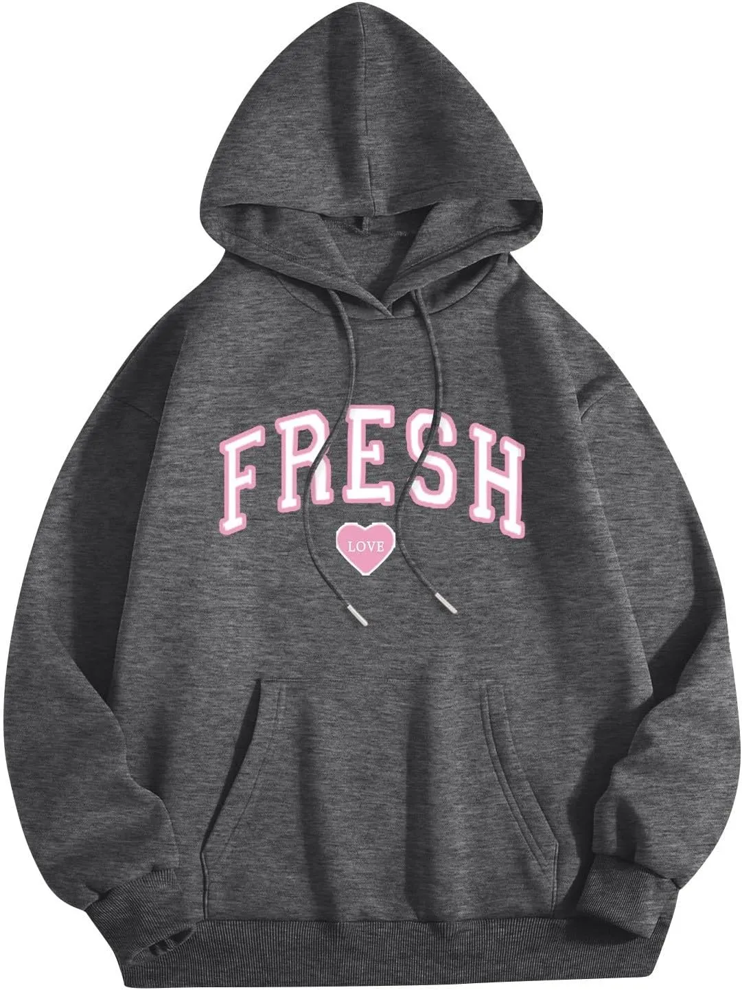 Oversized Hoodies for Women Men Fresh Love Pink Letter Graphic Drawstring Pocket Hooded Sweatshirt Comfort Hoodie
