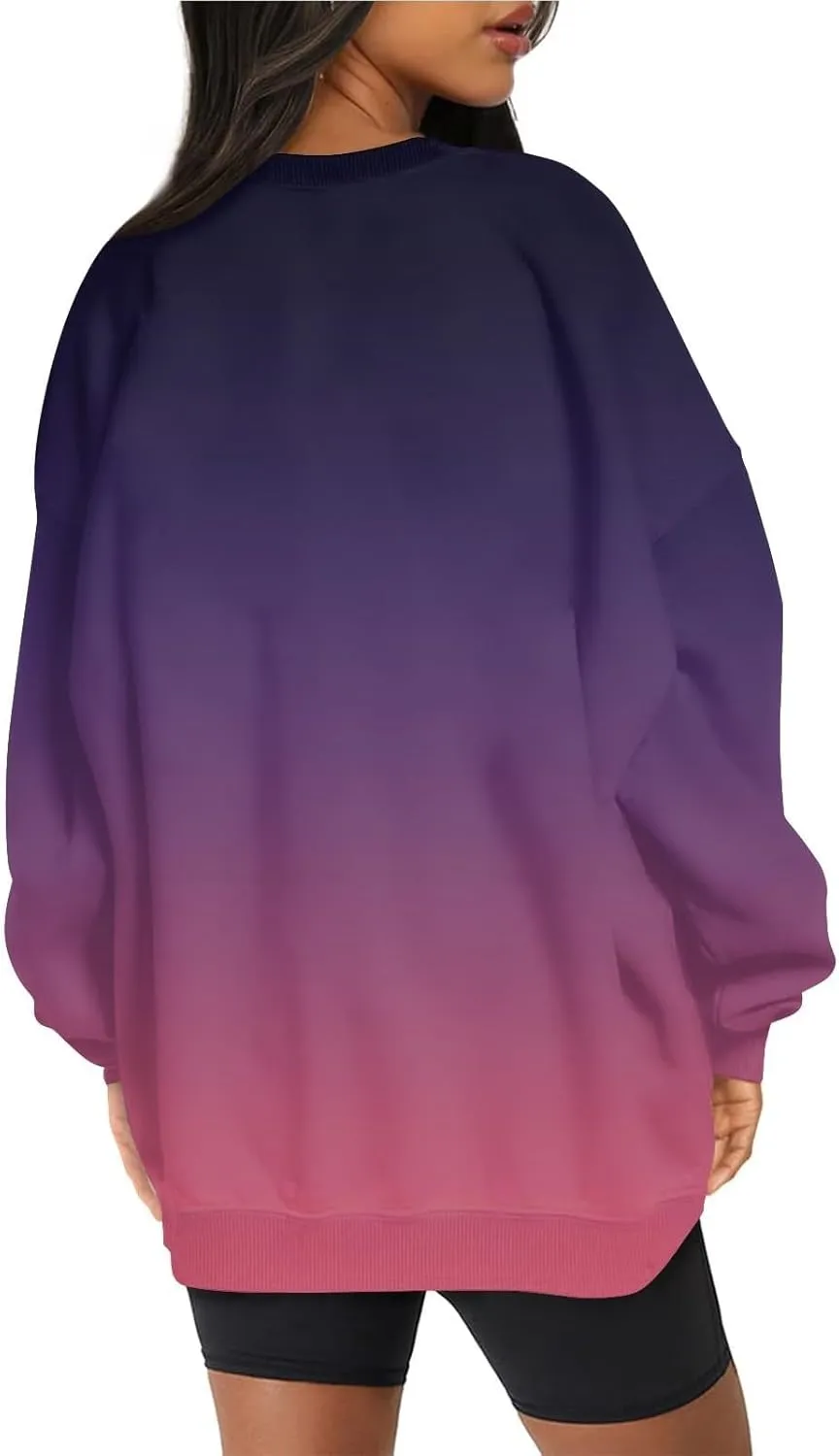 Oversized Sweatshirt for Women Gradient Color Tie-Dye Print Casual Crewneck Sweater Tops Loose Fit Long Sleeve Clothes