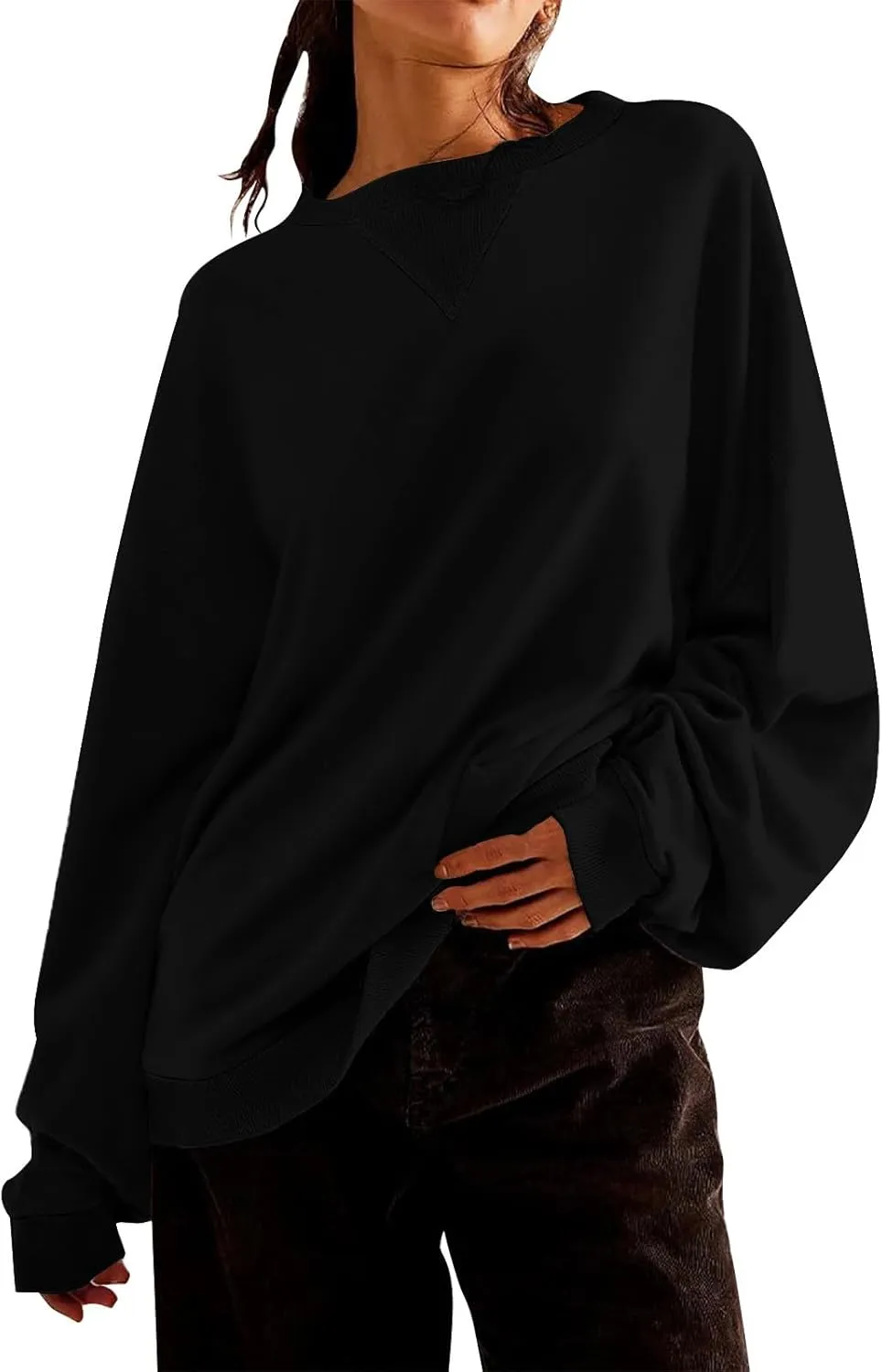 Oversized Sweatshirt for Women Long Sleeve 2024 Fashion Fall Pullover Top Fleece Tunics Sweaters Solid Colour Top