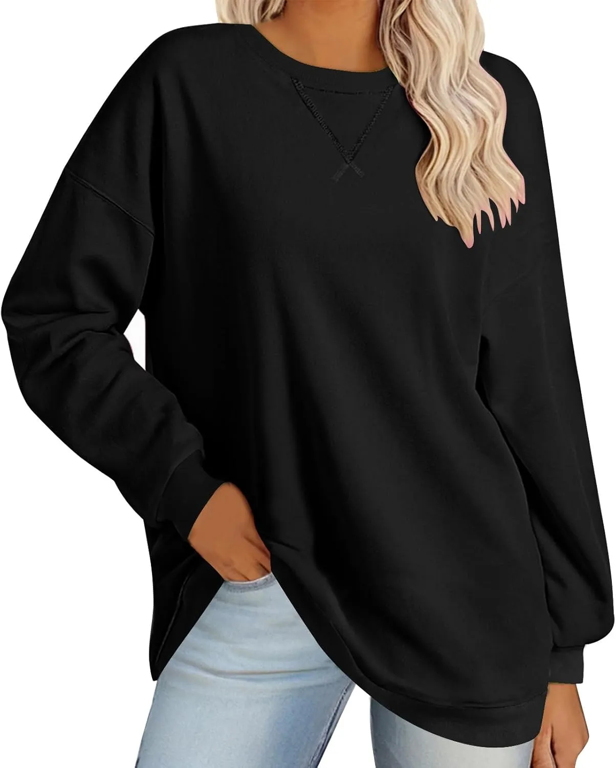 Oversized Sweatshirt for Women Long Sleeve 2024 Fashion Fall Pullover Top Fleece Tunics Sweaters Solid Colour Top