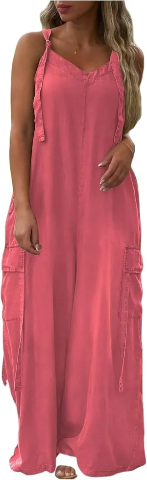 Oversized Wide Leg Overalls for Women Loose Fit Adjustable Strap Casual Jumpsuits Baggy Flowy Palazzo Pants Rompers