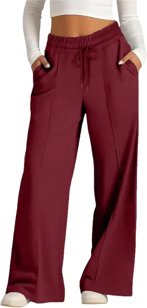Oversized Wide Leg Sweatpants Women Elastic Drawstring Straight Leg Sweatpants Low Waisted Baggy Lounge Pants Pocket