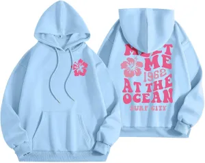 Pink Graphic Oversized Hoodies for Women Teen Girls 2024 Trendy Cute Preppy Sweatshirts Long Sleeve Y2K Tops Pullover