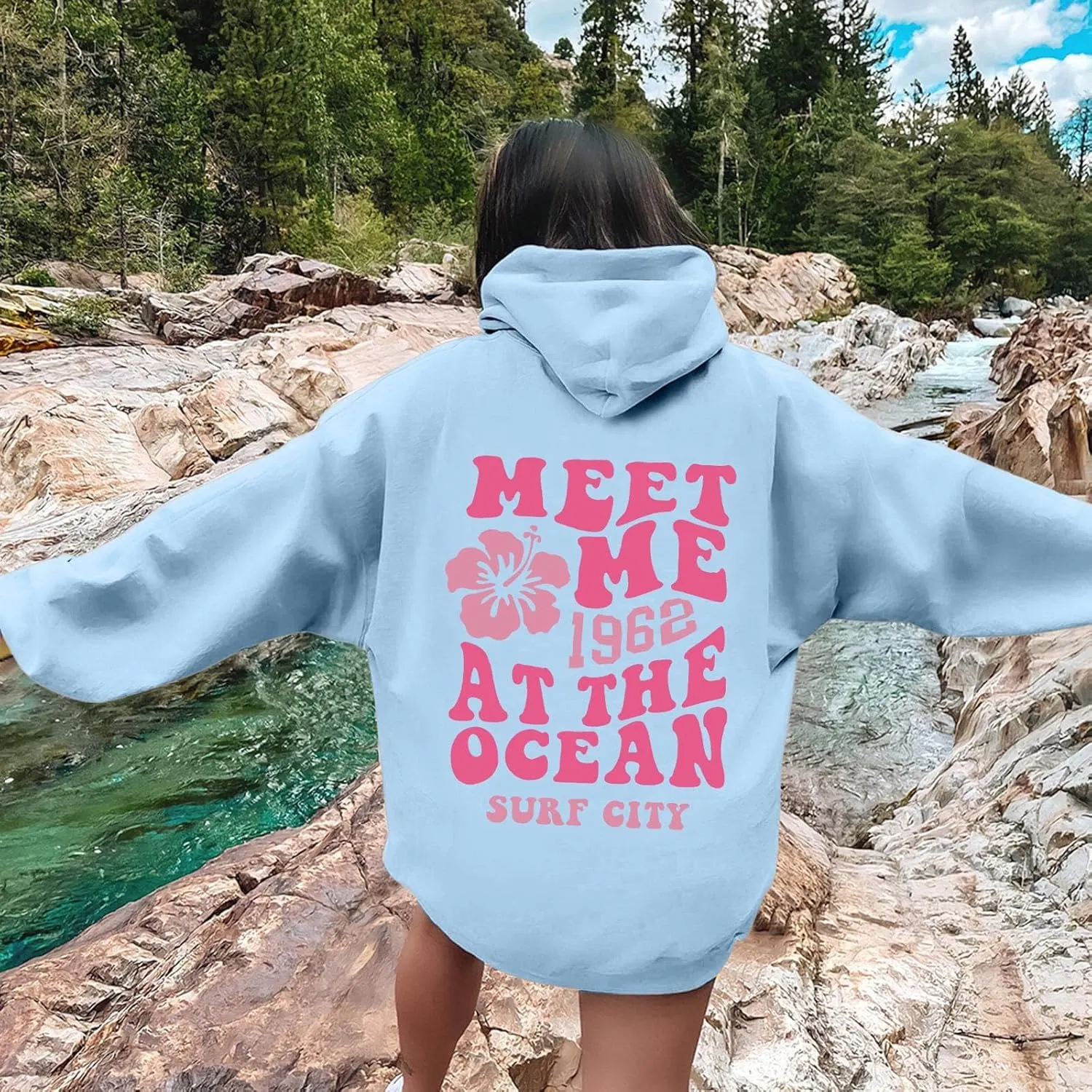 Pink Graphic Oversized Hoodies for Women Teen Girls 2024 Trendy Cute Preppy Sweatshirts Long Sleeve Y2K Tops Pullover