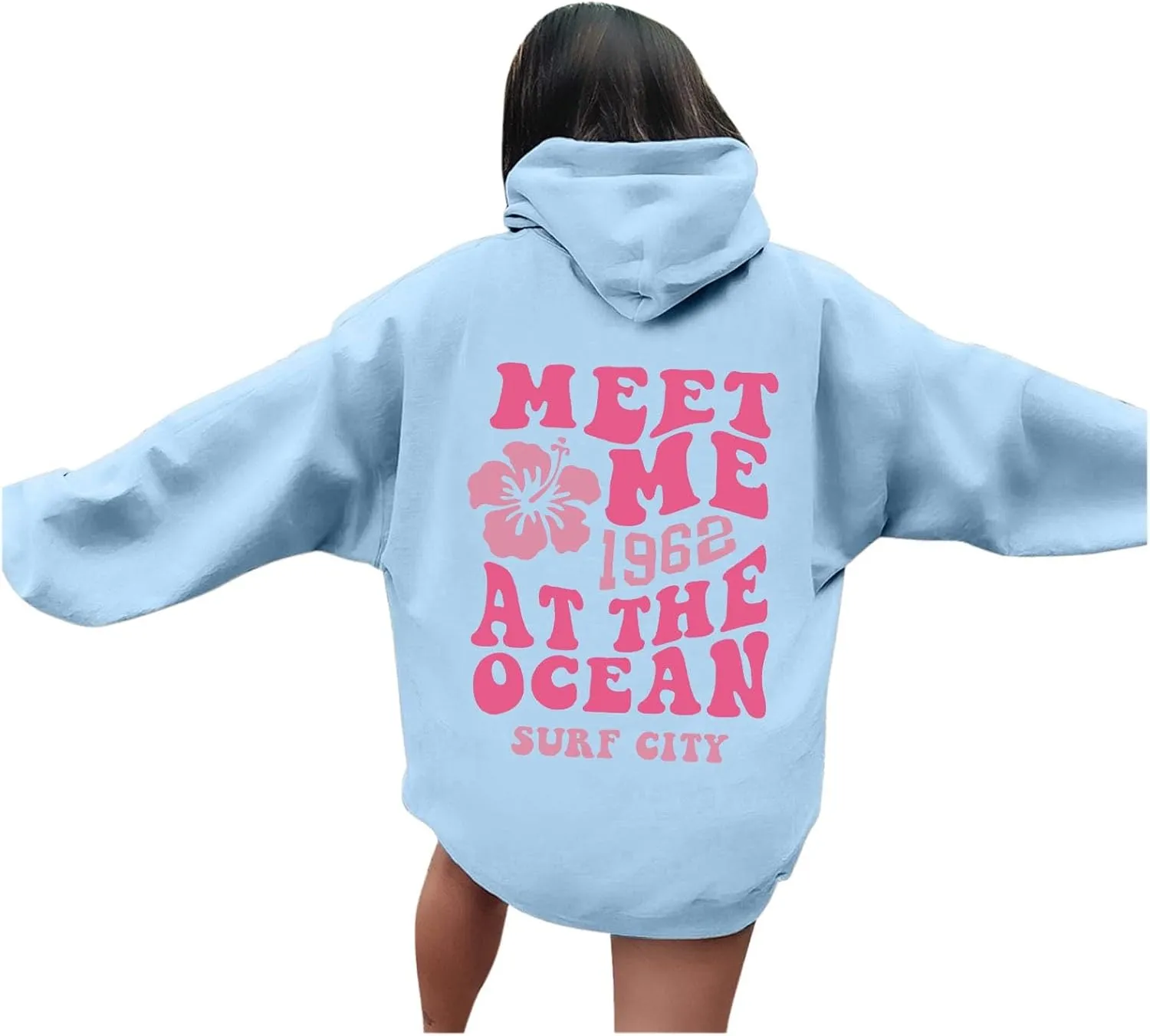 Pink Graphic Oversized Hoodies for Women Teen Girls 2024 Trendy Cute Preppy Sweatshirts Long Sleeve Y2K Tops Pullover