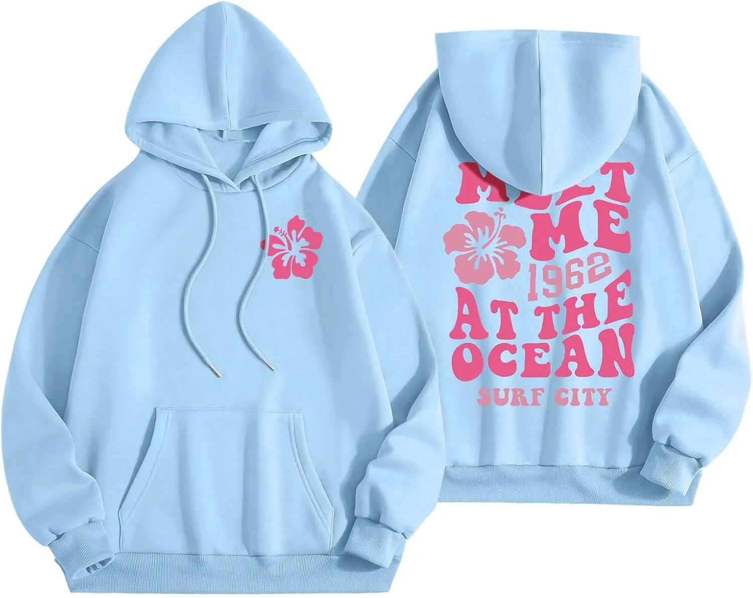 Pink Graphic Oversized Hoodies for Women Teen Girls 2024 Trendy Cute Preppy Sweatshirts Long Sleeve Y2K Tops Pullover